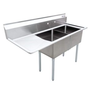 Omcan Double Compartment Sink 1 Drainboard Left 24'' x 24'' x 14'' - 25256