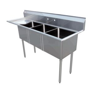 Omcan Triple Compartment Sink 1 Drainboard Left  24'' x 24'' x 14'' - 25259