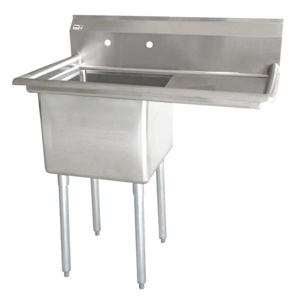 Omcan Single Compartment Sink w/ Corner Drain & Right Drainboard 18'' x 18'' x 11'' - 25248