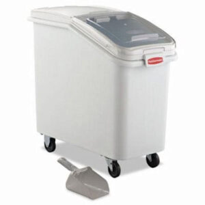 Rubbermaid 4.1 Cu. Ft Plastic Bin Truck with Clear Lid & Scoop - 2020951