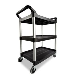 Rubbermaid Black 3-Tier Utility Cart With Casters 34"x 18 "x 38" - FG342488