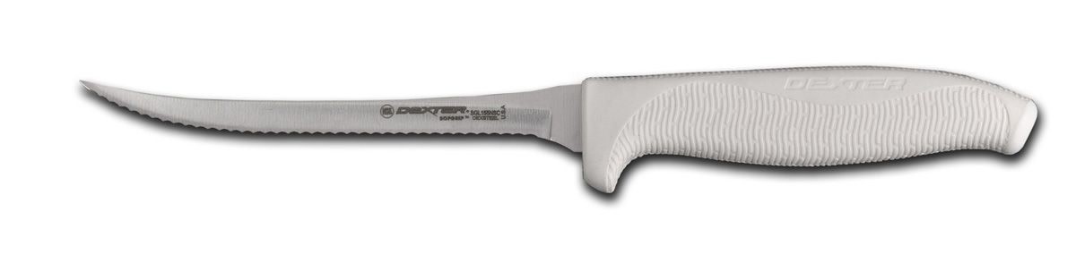 Dexter 5 1/2'' Scalloped Utility Knife - White Textured Grip
