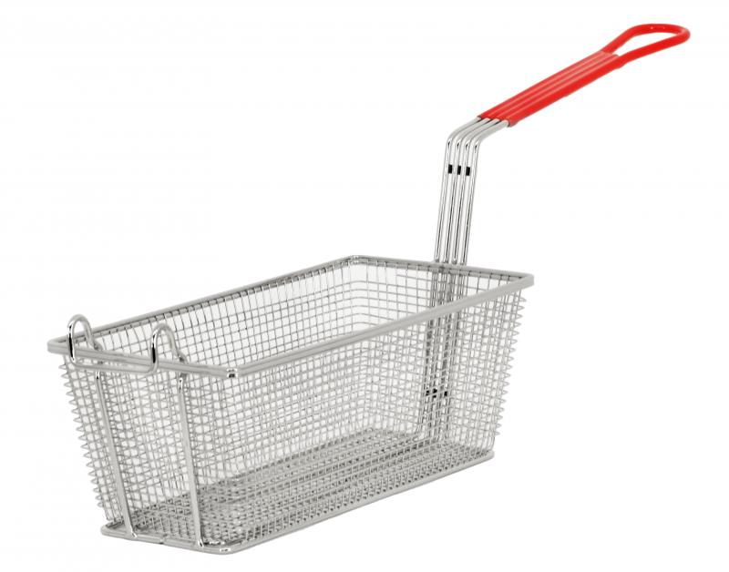 Omcan Nickel Plated Fry Basket 12 7/8" x 6 1/2" x 5 3/8"  Red Handle