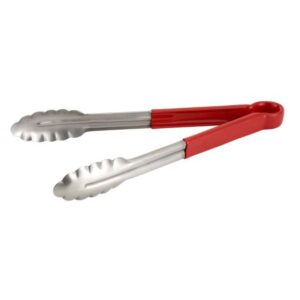 Winco 12" Utility Tong Stainless Steel/Red Handle - UT-12HP-R