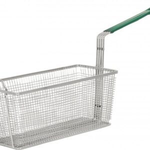 Omcan Nickel Plated Fry Basket 13 1/4" x 5 7/8" x 5 5/8" Green Handle - 11367 Omcan Nickel Plated Fry Basket 13 1/4" x 5 7/8" x 5 5/8" Green Handle - 11367