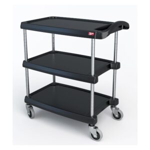 Metro MyCart 18" x 32" Black Utility Cart With Three Shelves And Chrome Posts - MY1627-34BL