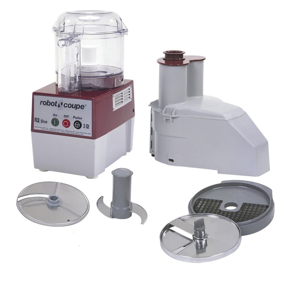 Robot Coupe R2 Dice Food Processor with 3 Qt. Clear Bowl, Continuous Feed & 4 Discs - 2 hp