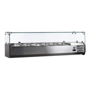 Omcan 59" Refrigerated Topping Rail 6-Pan Capacity with Sneeze Guard - 41937