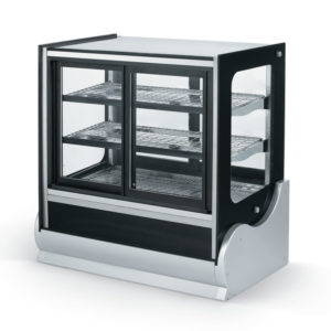 Vollrath 3-tier 60-inch-wide 120-volt cubed-glass refrigerated display case with front and rear access in black - 40889