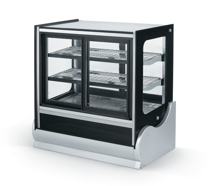 Vollrath 3-tier 60-inch-wide 120-volt cubed-glass refrigerated display case with front and rear access in black - 40889