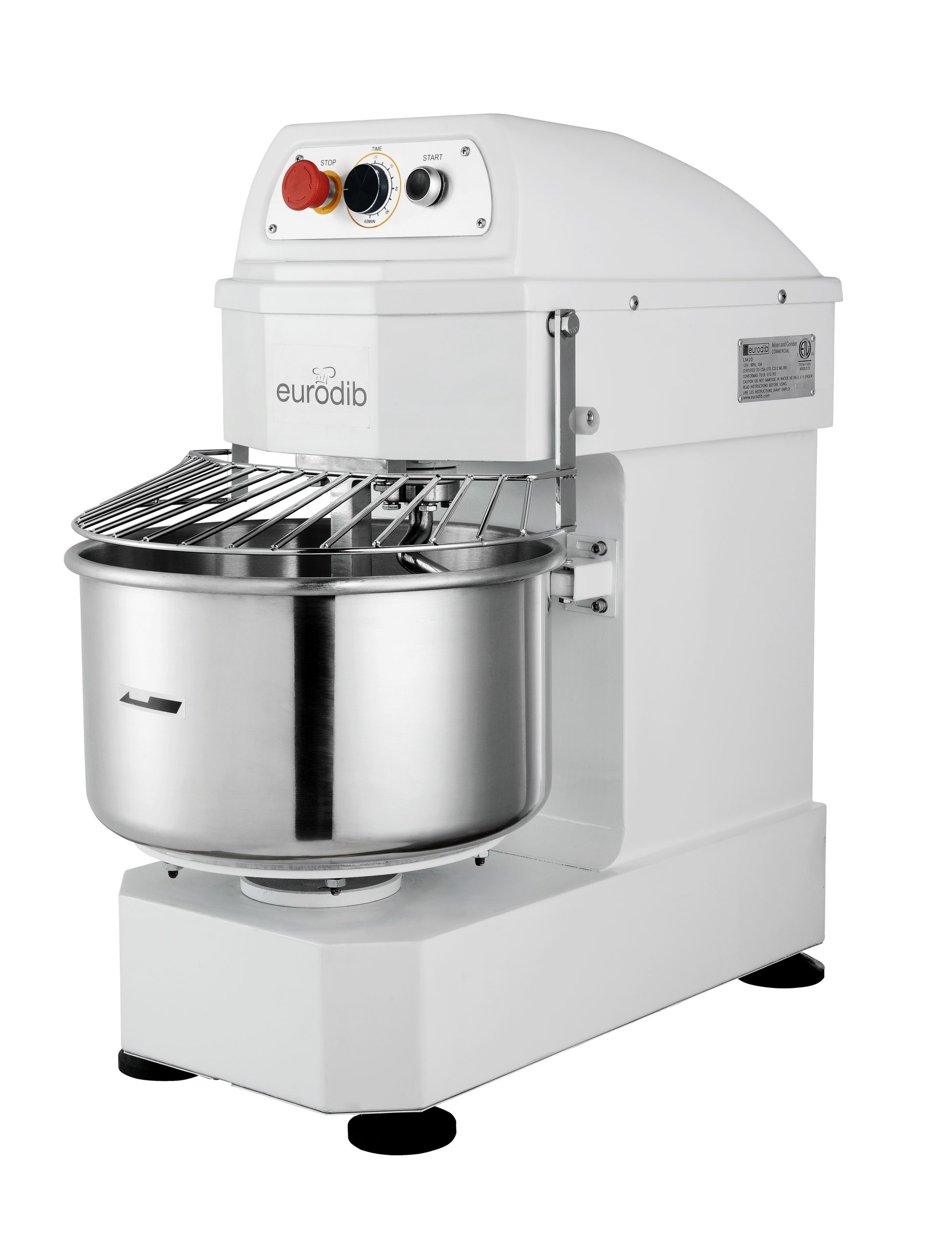 Eurodib LM20T Spiral Mixer 20 QT. capacity 17.5 lb Kneading Capacity With Timer 1 Speed, 110V
