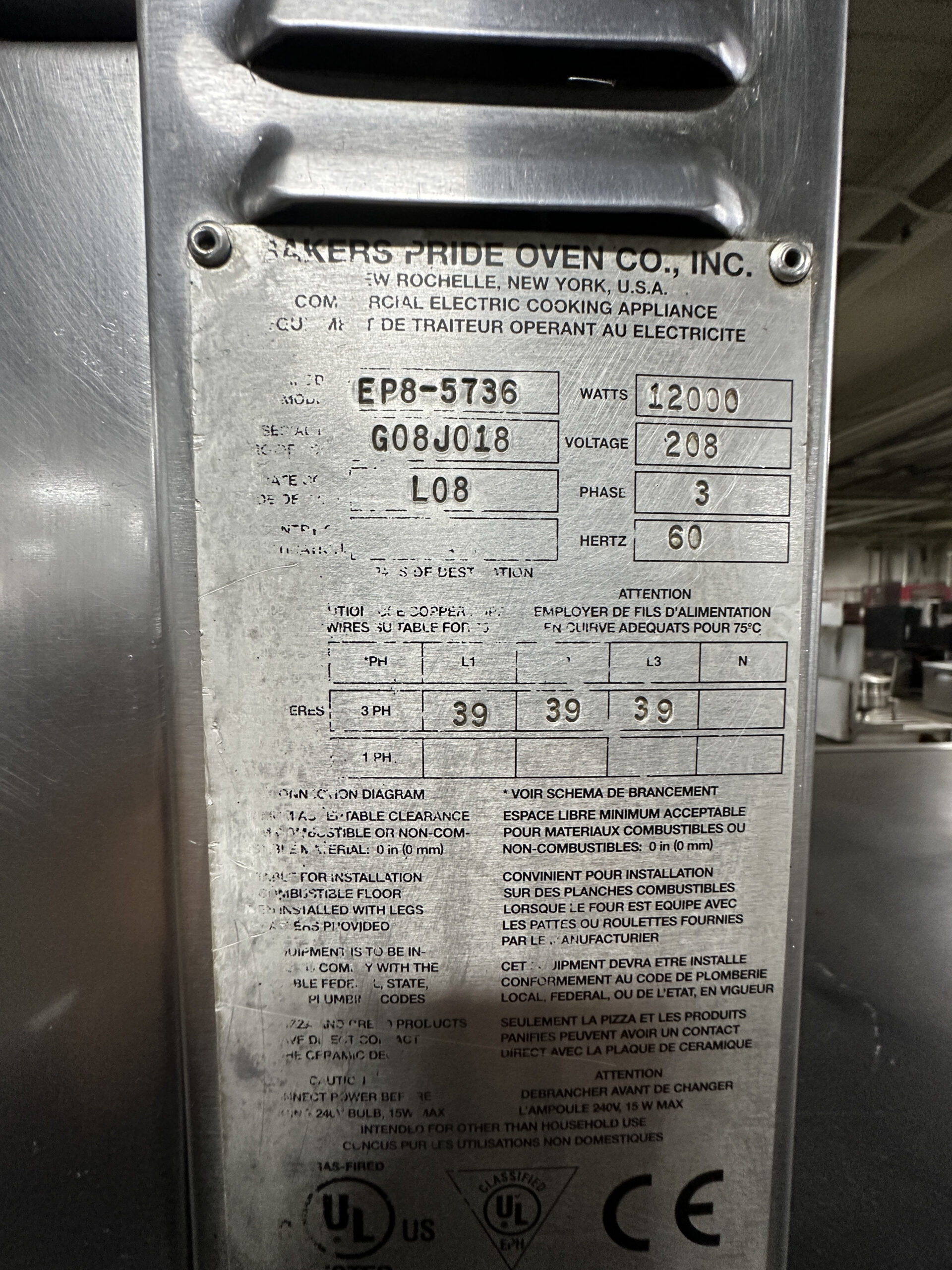 (USED) Bakers Pride 73" Electric Single Pizza Oven | EP-1-8 - 5736 REFURBISHED - SRB-9008 (USED) Bakers Pride 73" Electric Single Pizza Oven | EP-1-8 - 5736 REFURBISHED - SRB-9008