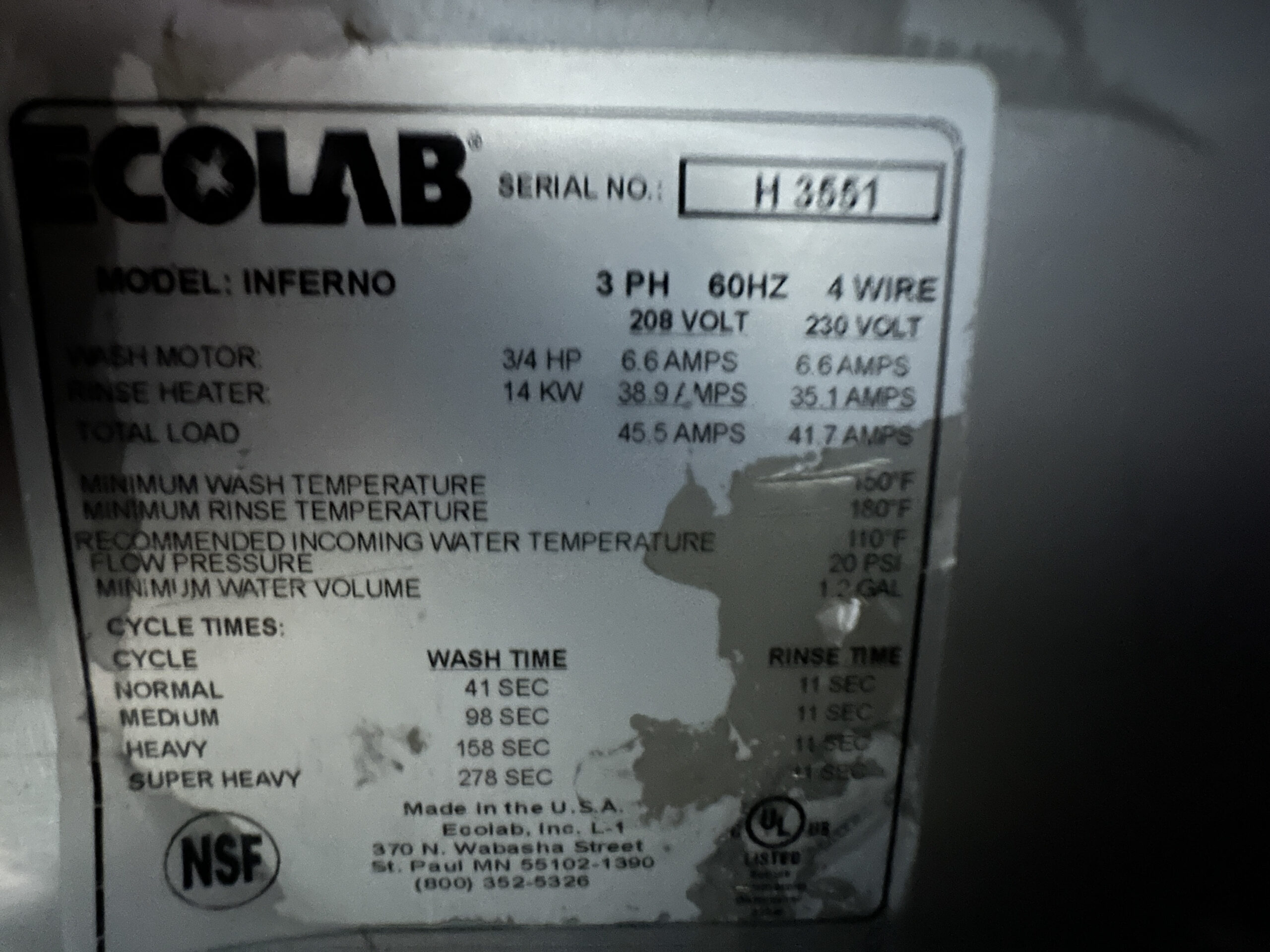 Ecolab Inferno 26" High Temp Dishwasher REFURBISHED - SRBX-0018