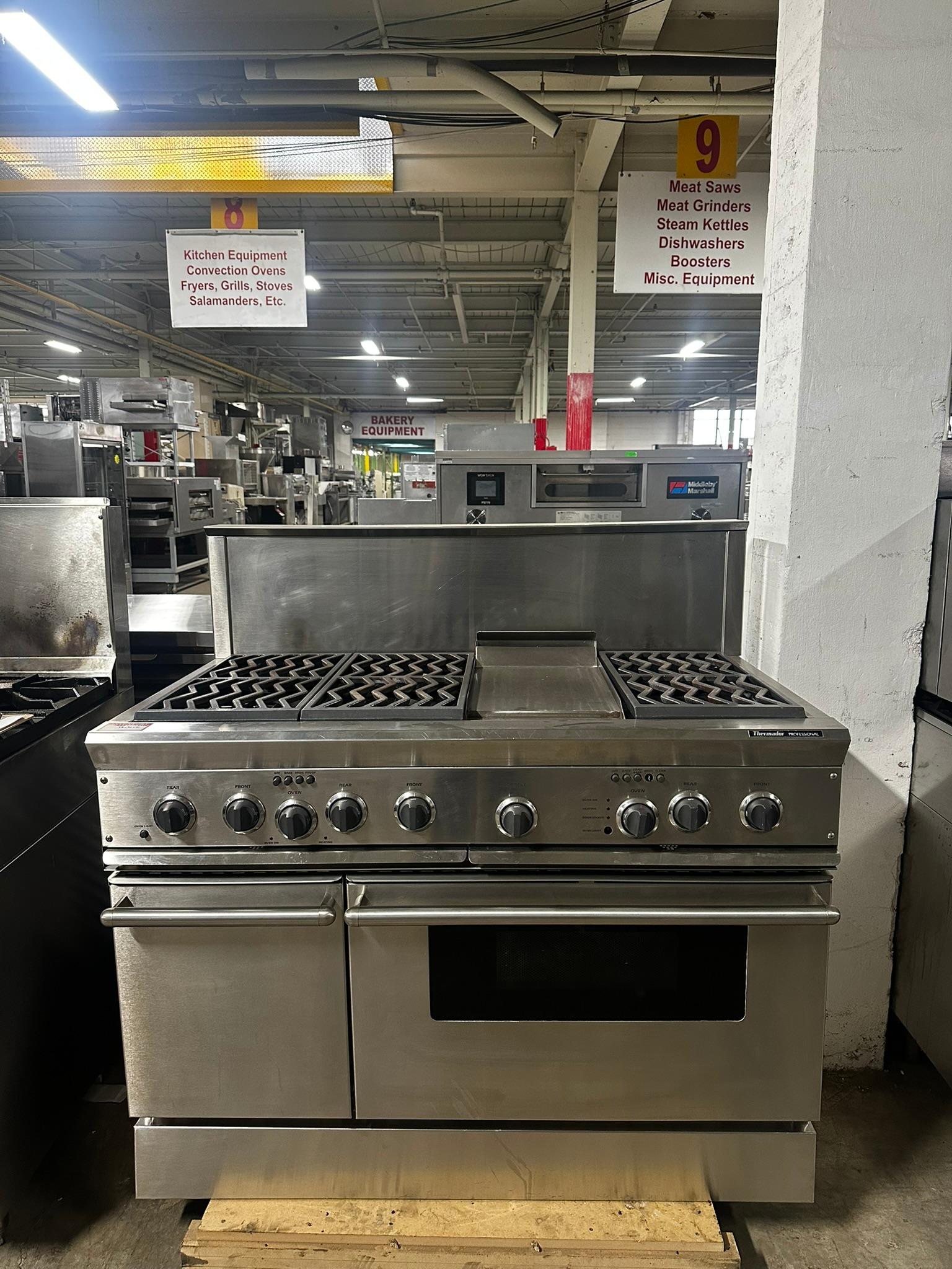 Commercial propane range 48" 4 Burners, 12" Griddle, 12' Grill, 2 Ovens REFURBISHED - SRBO-0078