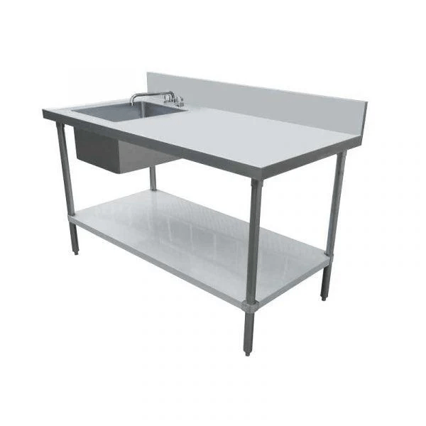 Omcan 24″ x 72″ All Stainless Steel Table with Left Sink and 6″ Backsplash - 44301