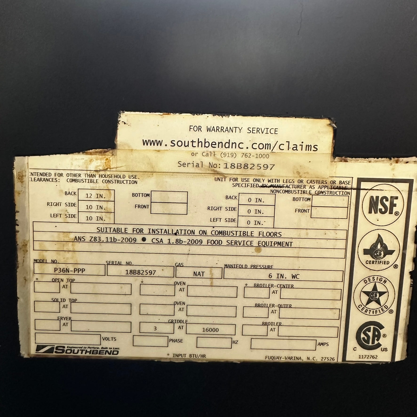 Southbend Heavy Duty Counterline 36" Gas Manual Griddle, Natural Gas REFURBISHED - SRBO-0110