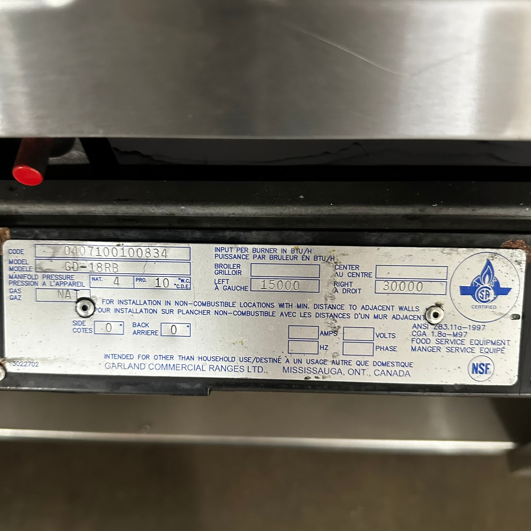 Garlando Fryer (ED-15SF) / Charboiler (GD-18RD) / Stand REFURBISHED - SRBO-0112