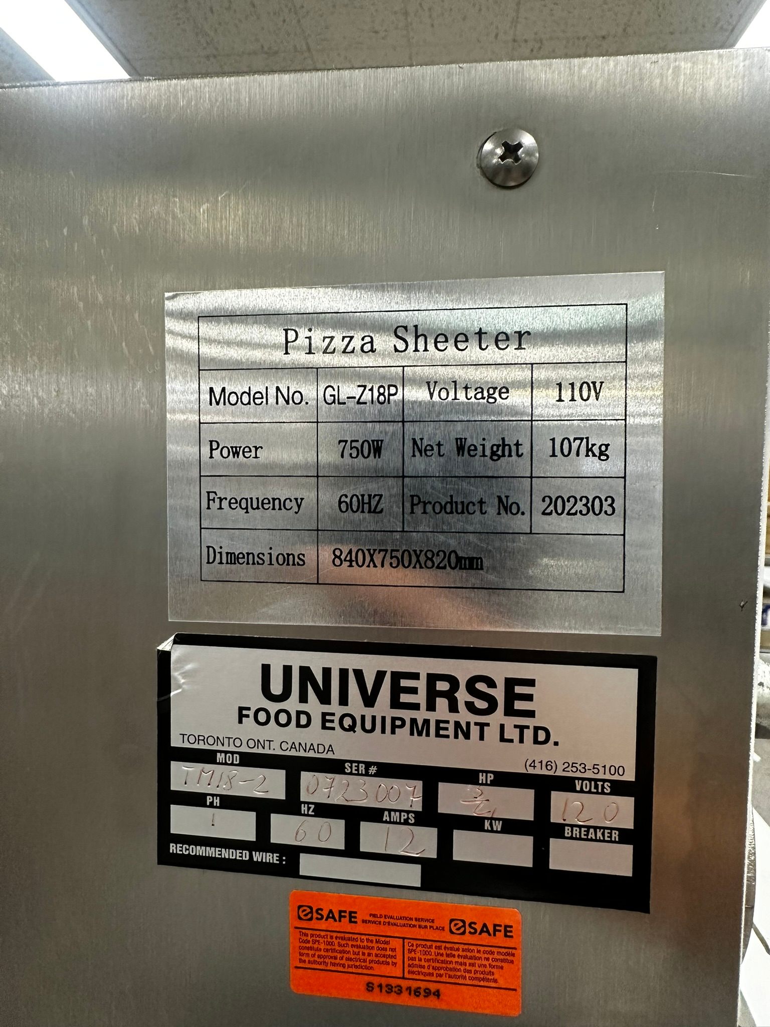 Commercial Dough Sheeter GL-Z18P / 110v / 1PH/ 60 HZ