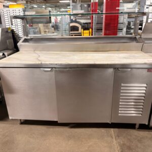 Custom Stainless Pizza prep table 66" with Sneeze guard and marble REFURBISHED - SRB-0942