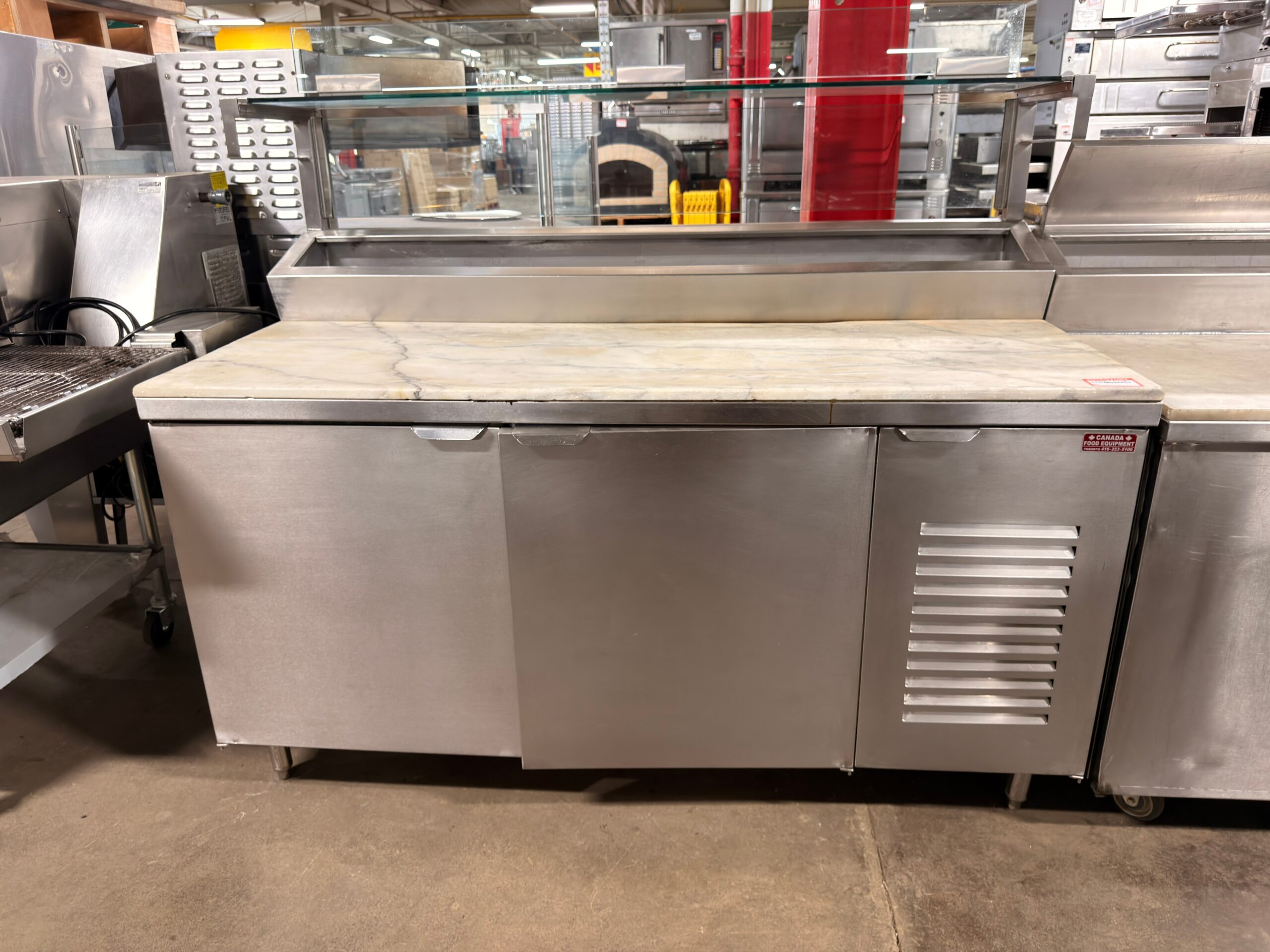 Custom Stainless Pizza prep table 66" with Sneeze guard and marble REFURBISHED - SRB-0942