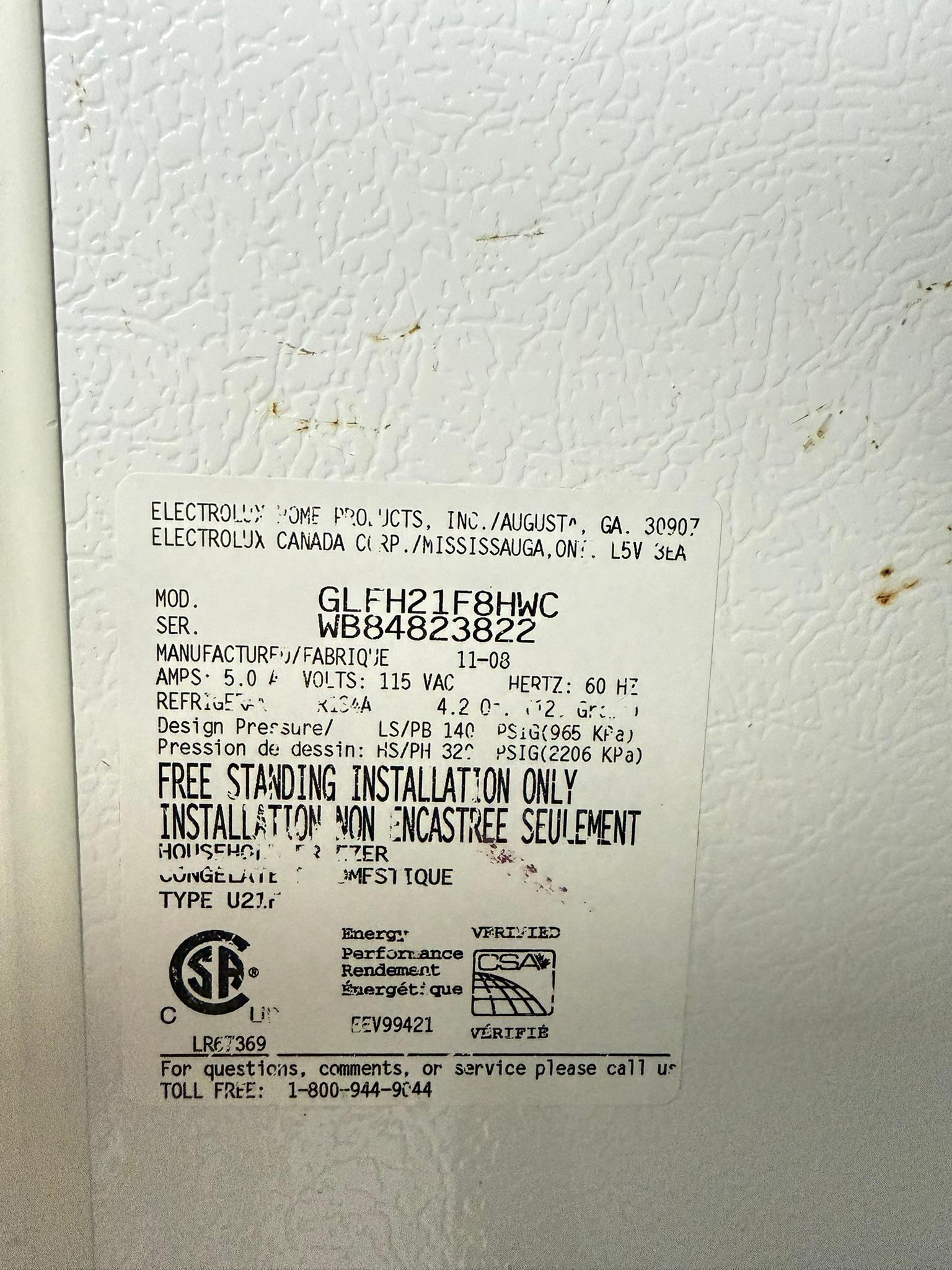 Frigidaire Gallery 20.5 Cu. Ft. Upright Freezer REFURBISHED – SRBAC-51  *This item is not for delivery*