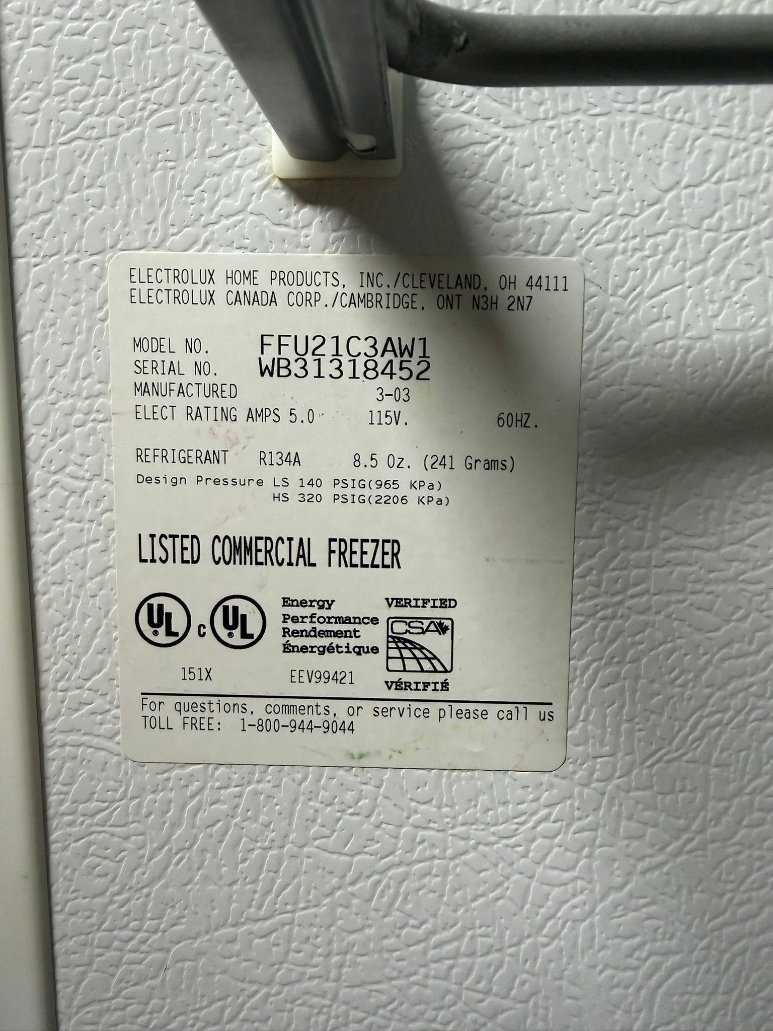 Frigidaire FFU21C3AW1 upright freezer REFURBISHED – SRBAC-52 *This item is not for delivery*