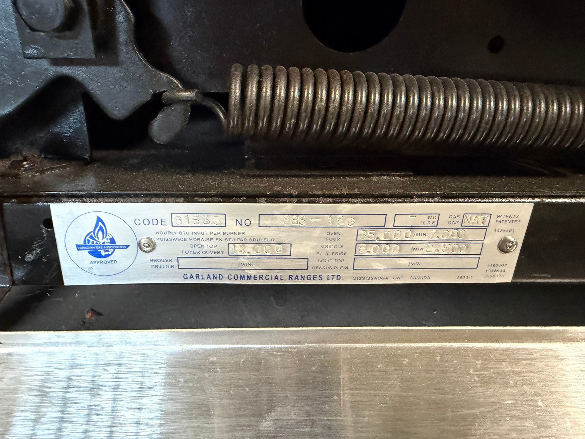 Garland 36″ – 4-Burner Gas - 12" Griddle Range w/ Standard Oven  REFURBISHED – SRBO-0169