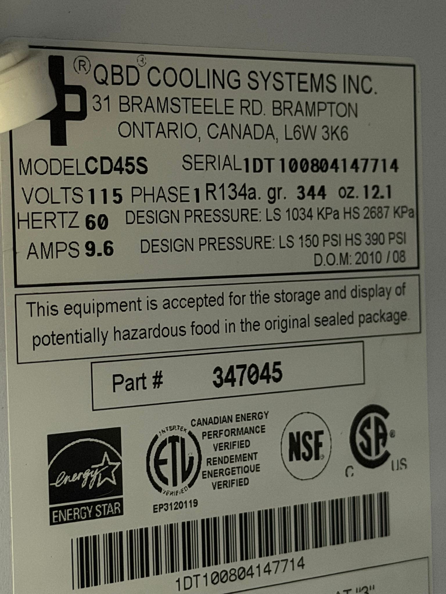 QBD - 2 Door Refrigerator CD45-HC 52Lx29.5Px78.12H REFURBISHED QBD - 2 Door Refrigerator CD45-HC 52Lx29.5Px78.12H REFURBISHED
