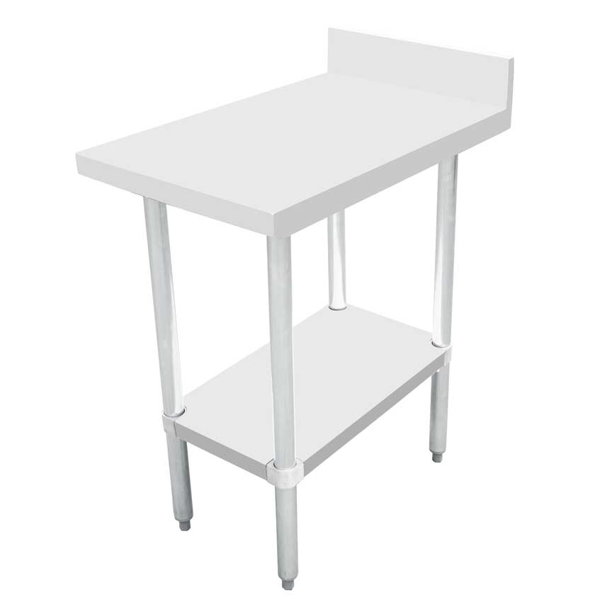 Omcan 30″ x 18″ Stainless Steel Top Work Table with 4″ Backsplash  w/ Galvanized Under-shelf - 46515