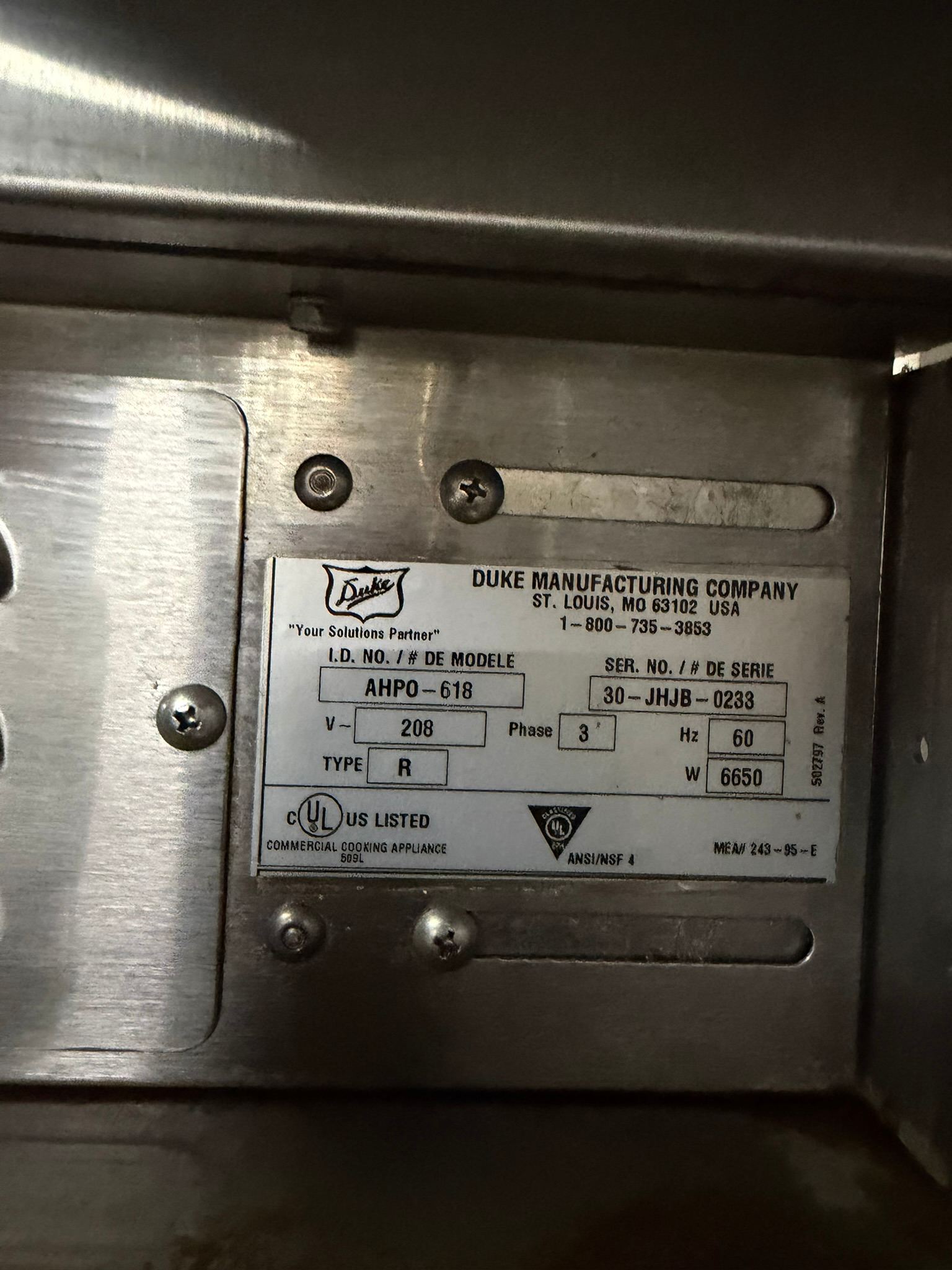 Duke AHPO-618 Gold Proofer / Convection Oven REFURBISHED - SRBO-0201 Duke AHPO-618 Gold Proofer / Convection Oven REFURBISHED - SRBO-0201