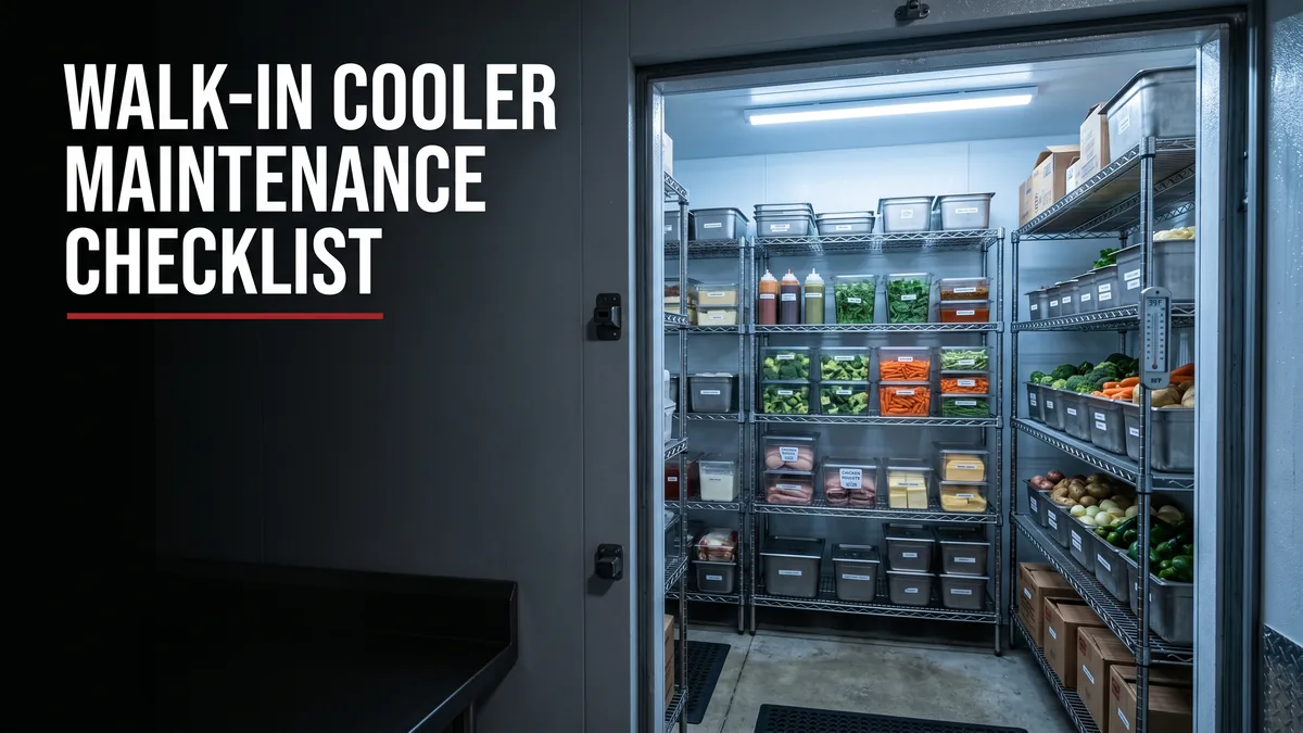 Walk-in cooler maintenance checklist, the interior of a clean stocked commercial walk-in cooler