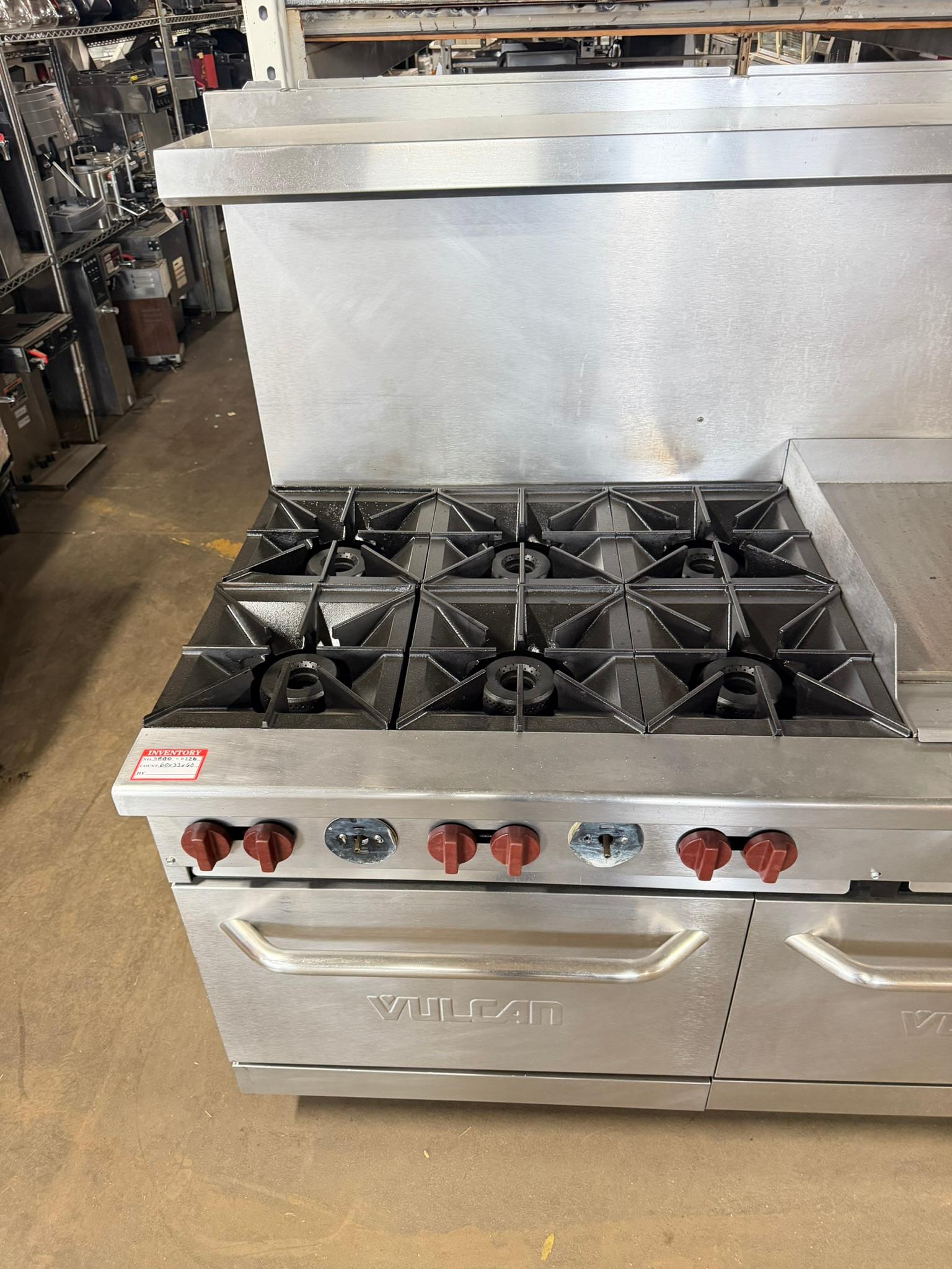 Vulcan SX60F-6B24G 60" 6-Burner Range with 24" Griddle and 2 Standard Ovens, Natural Gas REFURBISHED CFE-0126 Vulcan SX60F-6B24G 60" 6-Burner Range with 24" Griddle and 2 Standard Ovens, Natural Gas REFURBISHED CFE-0126