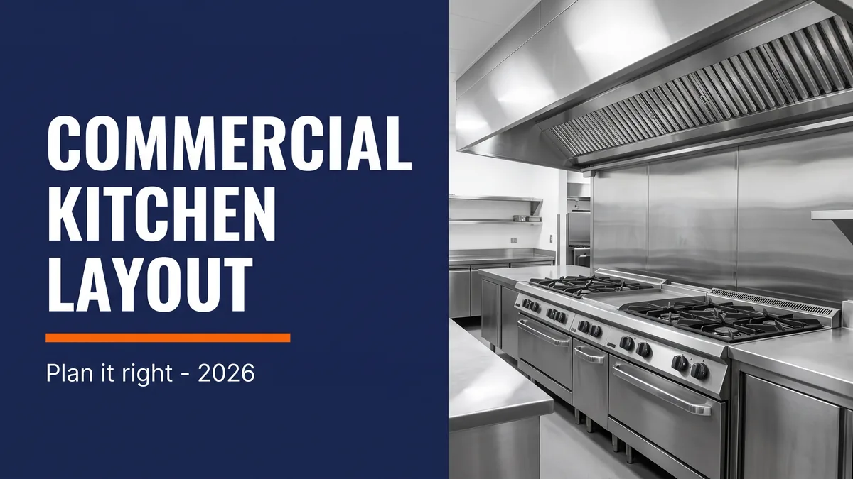 Commercial kitchen layout planning guide, stainless steel cooking line