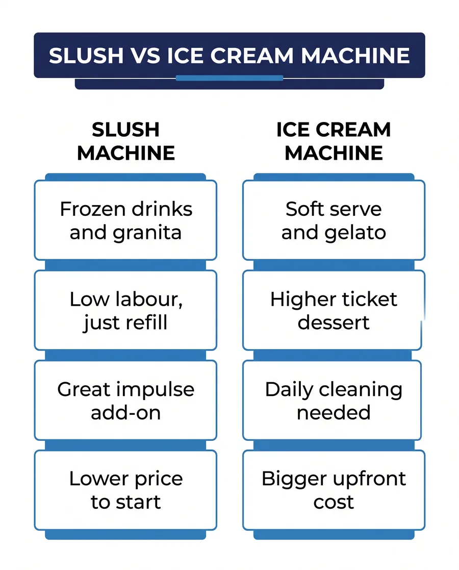 Comparison chart of a slush machine versus an ice cream machine