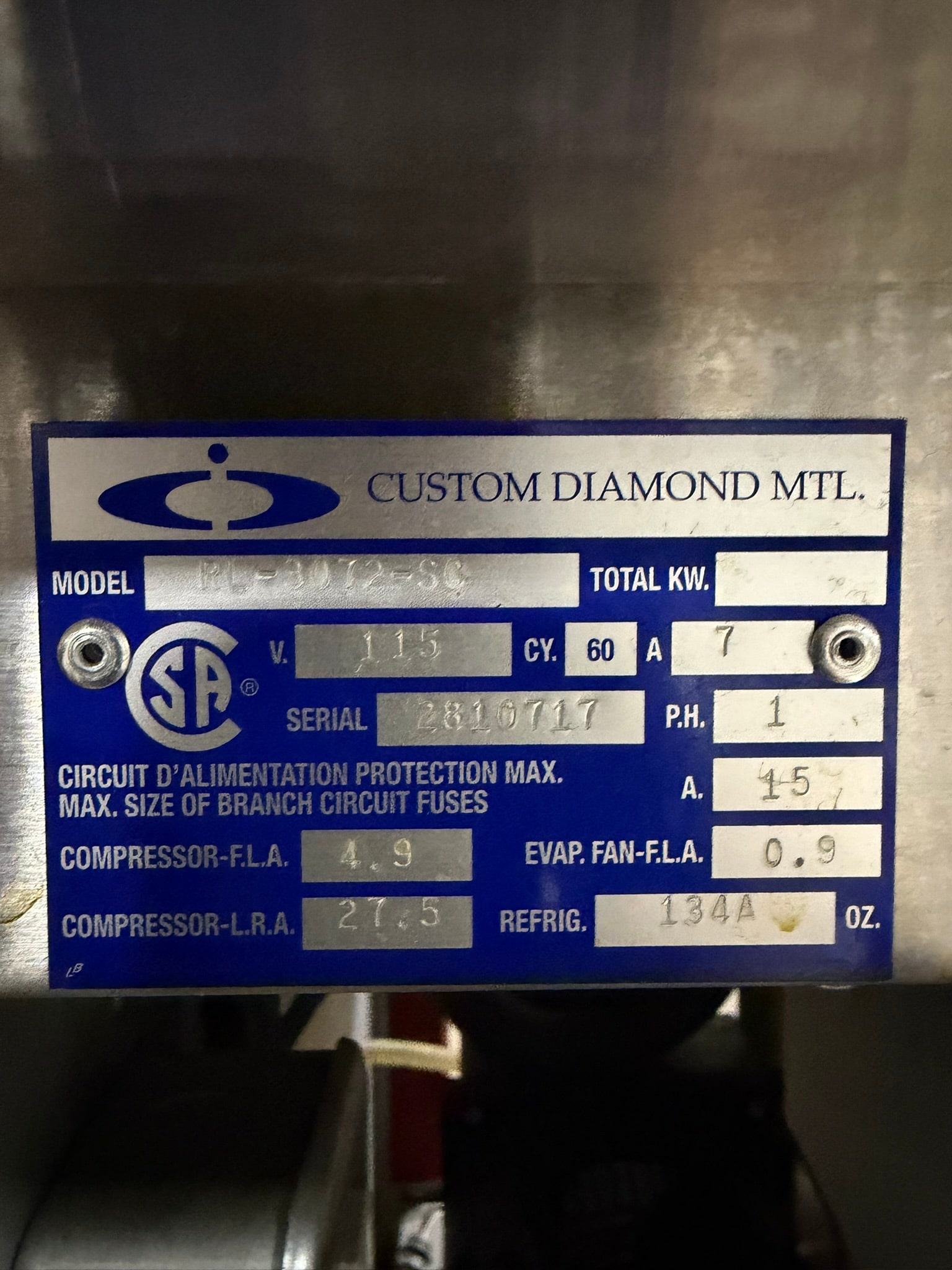 Custom Diamond RL-3072-SC Commercial stainless steel refrigerated prep cabinet REFURBISHED CFE-0168