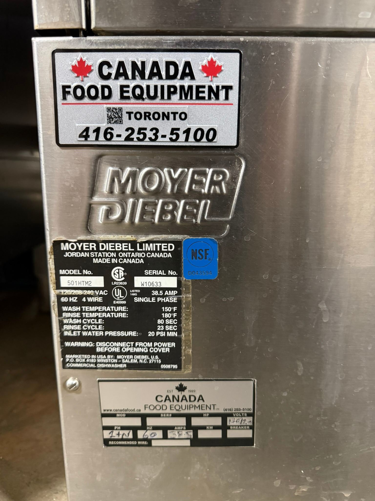 Moyer Diebel 501HT High Temperature Undercounter Dishwasher, M2 REFURBISHED CFE-0307 Moyer Diebel 501HT High Temperature Undercounter Dishwasher, M2 REFURBISHED CFE-0307