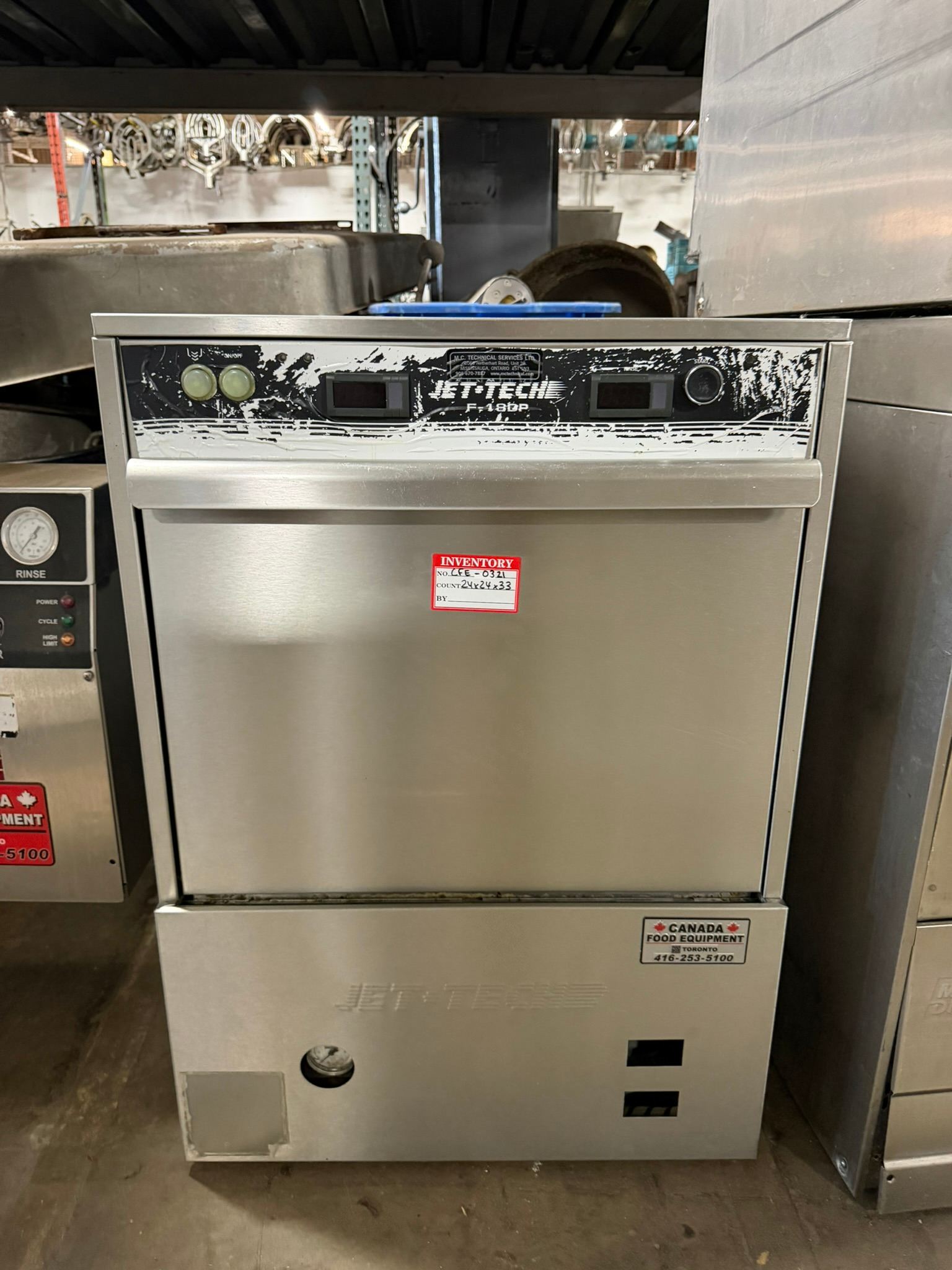 Jet Tech F-18DP high-temperature commercial undercounter dishwasher REFURBISHED CFE-0321