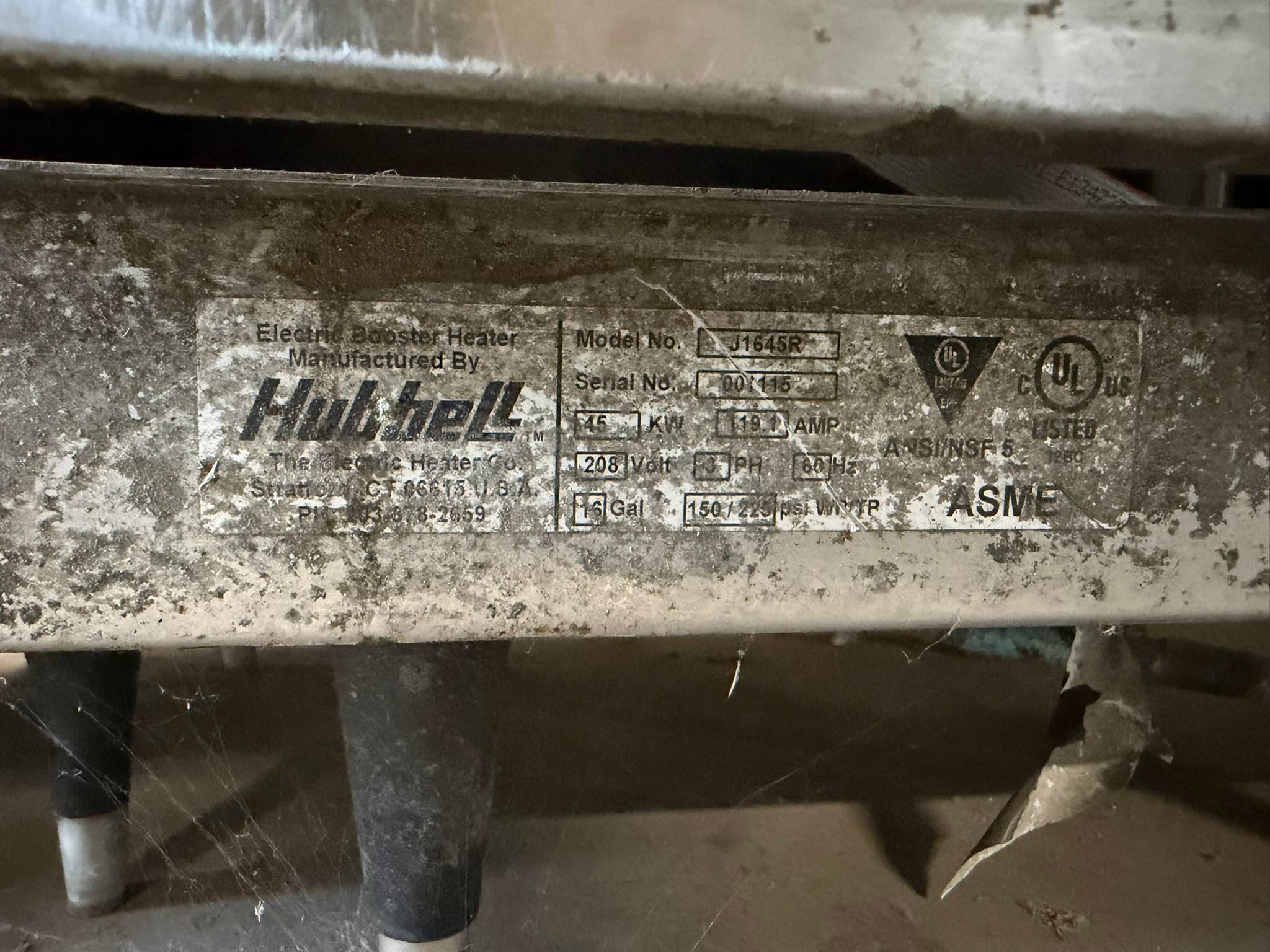 Hubbell Heaters J1645R J16 HEATER 45KW 208V 3 PHASE REFURBISHED CFE-0329 Hubbell Heaters J1645R J16 HEATER 45KW 208V 3 PHASE REFURBISHED CFE-0329