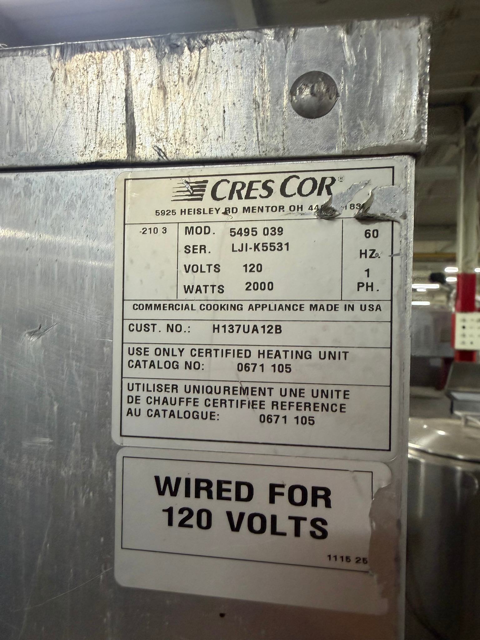 CRES COR 5495 039 FULL SIZE HEATED HOLDING CABINET REFURBISHED CFE-0268 CRES COR 5495 039 FULL SIZE HEATED HOLDING CABINET REFURBISHED CFE-0268