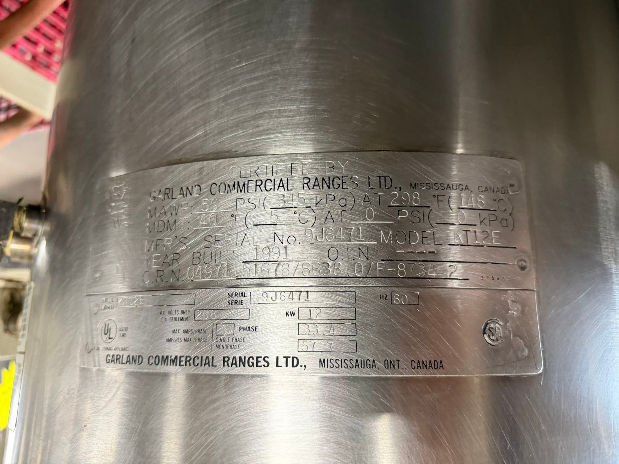 Garland Electric Tilting Kettle on stand (KT12E) REFURBISHED CFE-0293